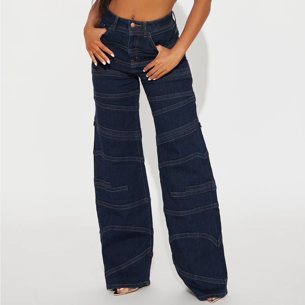 Fashion Nova Blue Flare Wide Leg Jeans
